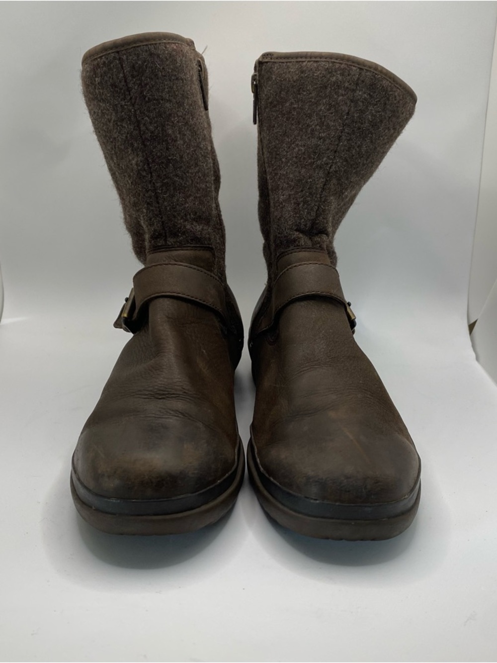 UGG Robbie Waterproof Leather Wool Boots Women's 8 Fleece Brown Buckle Outdoor - Picture 2 of 13